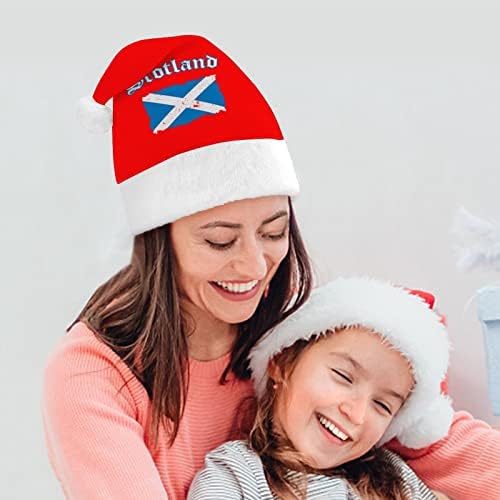 Flag da Escócia vintage chapéu de natal engraçado Papai Noel Hats de pelúcia curta com punhos brancos para suprimentos de decoração