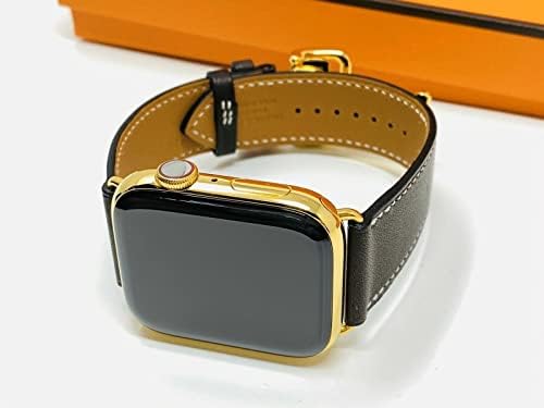 De Billas Lux 24K Gold Plated Iwatch Series 8 de 45 mm de fivela marrom escuro marrom
