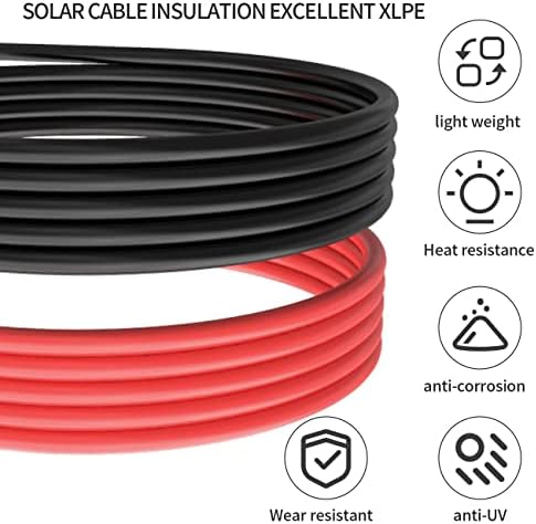 Cabo de extensão do painel solar elfculb - 1Pair 12AWG Cabo de extensão solar de 3 pés preto ＆ Vermelho, painel solar do cabo PV com