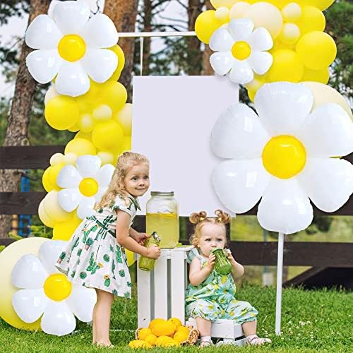 Yujun 11pcs Daisy Balloons, enorme flor de flor de flor branca Mylar Balloons para chá de chá de bebê Groovy Boho Daisy Birthday Party Decorações