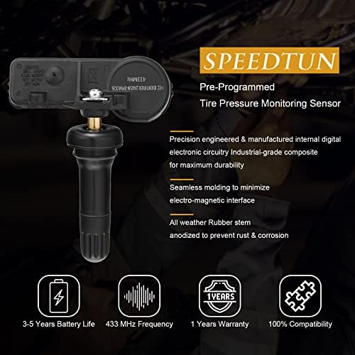 SpeedTun TPMS Sensor 433MHz Sensor de pressão de pneu programado Compatível com Chrysler Dodge Jeep 56029481AB 68078768AB 56029359AB 1PC