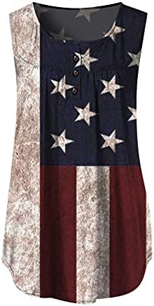 Bandeira americana feminina Tops sem mangas Henley camisas quadradas pescoço plissado tampa plissada plissada esvoair blusas