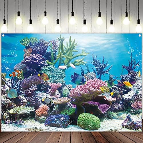 Tecido Zthmoe 7x5ft sob a fotografia marítima Aquário subaquático Subaquático Mundial de peixes tropicais CORAL RECESSO AUNDENTE