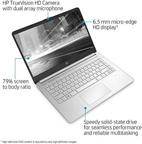 Laptop HP mais recente de 14 HD, Intel Core i5-1035G1, Intel UHD Graphics, 8 GB SDRAM, 256 GB SSD, Prata natural, Windows 10
