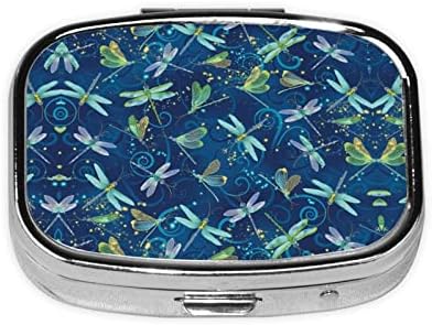 Psvod Blue Dragonfly Portable Mini Travel Caixa diária de comprimidos - Lembrete de comprimidos quadrados