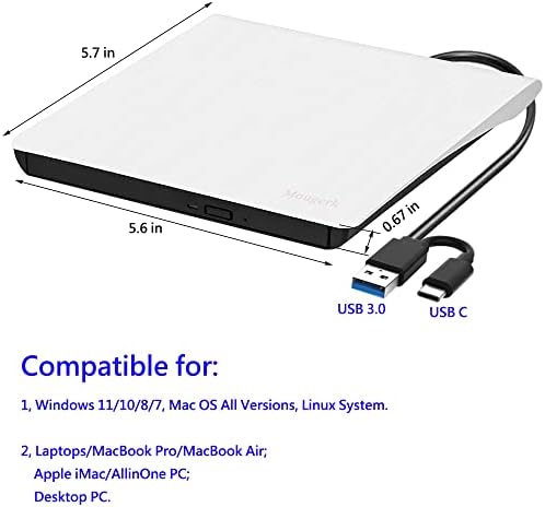 Unidade externa de dvd, mougerk portátil tipo C USB 3.0 DVD DVD Drive DVD DVD/CD +/- RW ROM Rewriter Burner para laptop