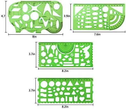 10 peças Modelos de desenhos plásticos verdes Modelos de medição de Modelos de Modelos de Medidas para material de escola