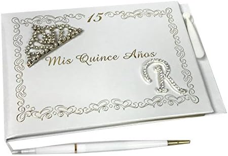 Livro de visitas a Mis Quince Anos Libro de Firmas com decoração de tiara e livro de assinatura da letra r do monograma