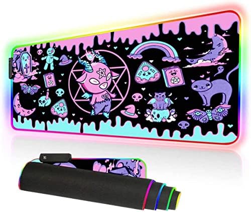 Devil Baphomet Zodiac Áries Gótico Tarô Gótico Mouse Pad, Pastel Purple Cat Pentacle Star Anime RGB Mousepad Gaming, presentes de bruxa, Kawaii Mouse Pad Anime Tat, material de anime, Mouse Gamer Mouse