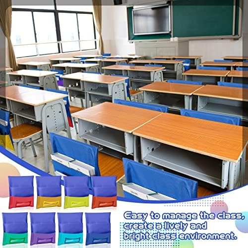 24 PCS Pockets de cadeira de aula Organizador da cadeira de estudantes 8 cores armazenamento de assento com slot de etiqueta para