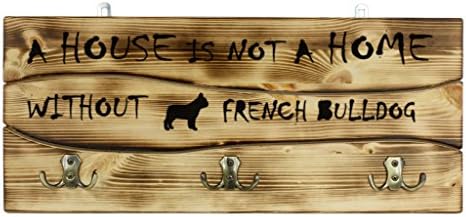 Bulldog francês, um peg de parede de madeira, cabide com a foto de um cachorro