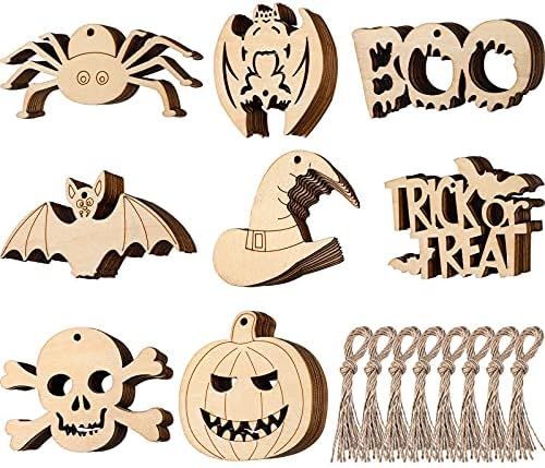 Ornamentos de madeira de Halloween Ornamentos pendurados Halloween Fatias de madeira abóboras embelezas de madeira Fantasmas inacabados