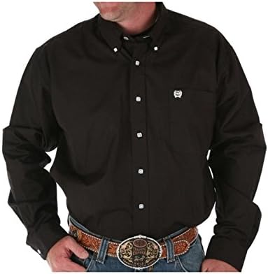 Botão de manga longa clássica de Cinch masculino, uma camisa sólida de bolso aberto