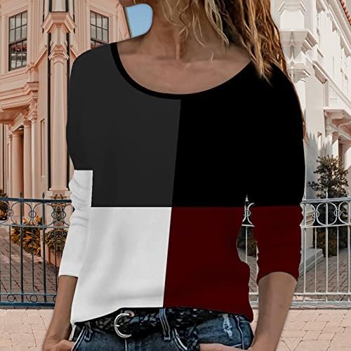 Joankdmi Sweetshirts para mulheres de lazer de lazer de lazer de manga comprida blusa de bloqueio de cor Pullover recreativo solto