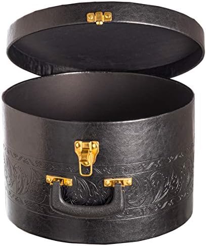 Aromas criativos Caixa de chapéu grande para homens e mulheres de armazenamento- Contêiner de caixa redonda Viagem fácil com tampa de bloqueio dourado e alça resistente para transportar e proteger chapéus redondos e bonés.