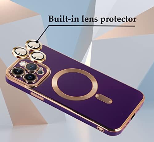 Caso magnético BVCY para iPhone 14 Pro Max Case MagSafe com protetor de câmera Plating Gold Edge Soft TPU Caixa à prova