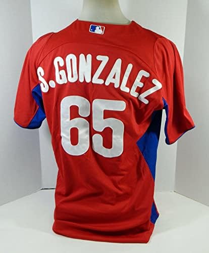 Philadelphia Phillies S. Gonzalez 65 Game usou Red Jersey St BP 44 93 - Jogo usou camisas MLB