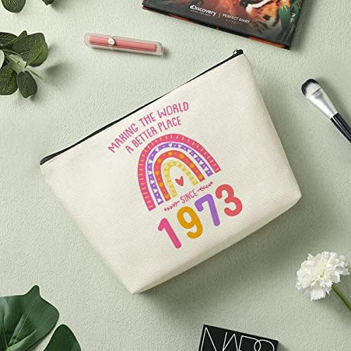 Tornando o mundo um lugar melhor desde 1973 bolsa de maquiagem Boho Rainbow Cosmetic Bag Presens de aniversário 50º para mulheres