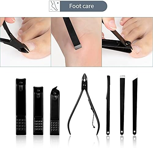 UMCNVV Manicure Kit Black Unhas Clippers Cutter Tools Kit de unhas Conjunto profissional de aço de aço inoxidável