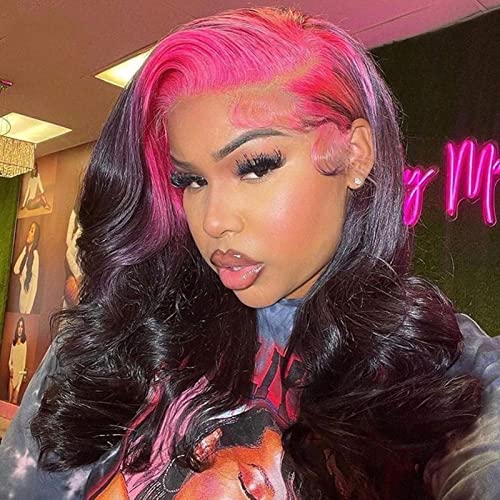YMS 13x6 Wigs frontal de renda Humano Raiz rosa Raiz humana perucas para mulheres negras 150% de densidade de densidade de gluele