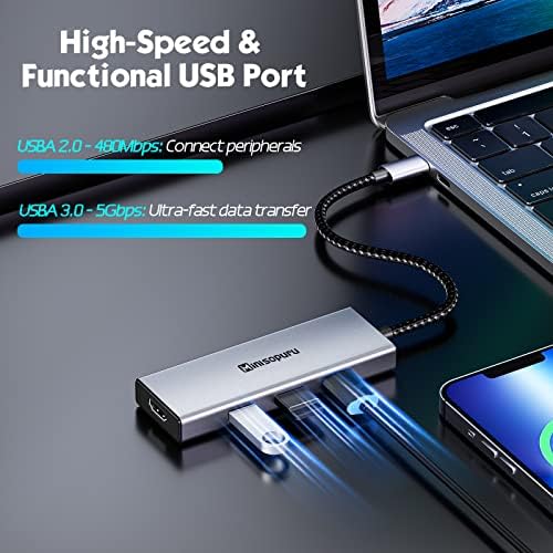 Minisopuru USB C Docking Station Dual Monitor Adaptador, adaptador HDMI de 6 em 1 USB C Cub