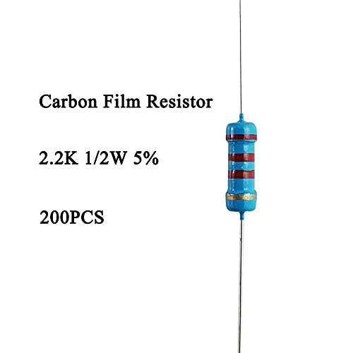 Jiadong 200pcs 1/2w Resistores de filmes de carbono, resistor de 2,2k ohm a 5% para projeto eletrônico DIY