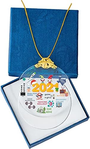 SDHSGSB 2021 ORNAMENTOS DE NATAL PANDEMIC, Decorações penduradas de Natal em quarentena, um ano para lembrar o presente de ornamentos de férias para amigos, decoração de vidro premium para árvore de Natal