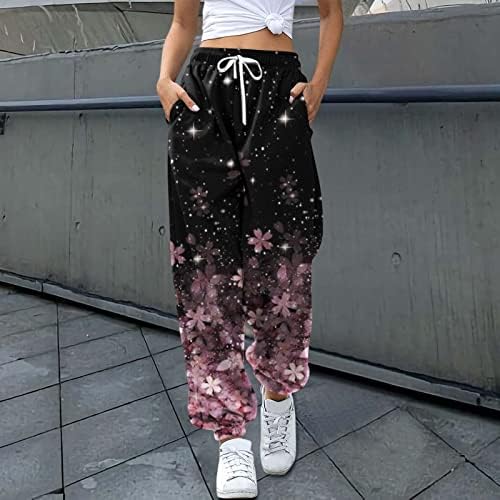 Mmknlrm Trousers Casual Sports Retro Impresso Fashion Ladies Caminhada de calça solta esporte de moda