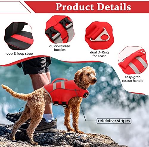 Jaqueta salva -vidas de cachorro Kuoser, colete salva -vidas de alta visibilidade com listras reflexivas, colete de segurança para cães