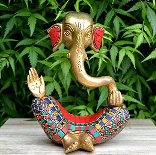Ganesh com trabalho decorativo - Brass Modern Decorative Style God Ganpati Idol - Presente exclusivo e Decor de casa Principal