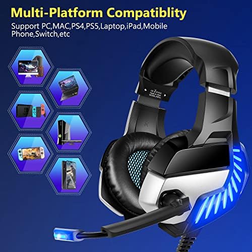 Fone de ouvido para jogos para PS4 PS5 PC, fone de ouvido para jogos de som 7.1 som surround, conector de áudio de 3,5 mm sobre fone