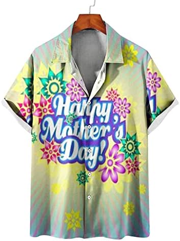 Homens do dia das mães, camiseta, amor, camisa de botão estampada de flor, camisa de manga curta solta de manga curta