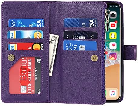 Caixa da carteira Jaorty Compatível com a caixa do iPhone XS Max, [slots de 9 cartas] [pulseira] [recurso de suporte]