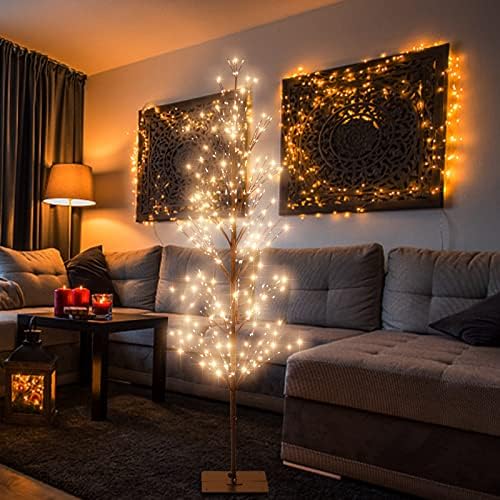 Árvore iluminada de 5,2 pés e calor branco LED LED LUZES DA ÁRVELA PARA DECORAÇÃO DE FIONAS, Natal, festival, festa, decoração interna e externa
