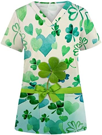St Patricks Day Scrub_tops Mulheres Cute V Neck Gráfico Medical Scrub_shirts Manga curta enfermeira Blusa uniforme de trabalho