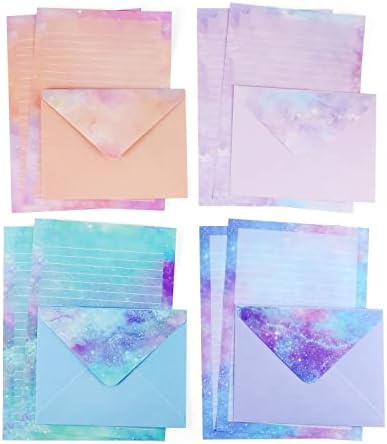 Papel estacionário fofo, envelopes e adesivos de 50 peças, kawaii estacionário conjunto com linhas para escrever cartas