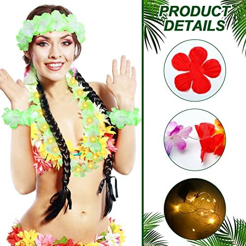 96 PCs Hawaiian Flower Leis Colar Bulk Comand para a cabeça e pulseiras com 24 PCs Luzes de cordas LED para casamento
