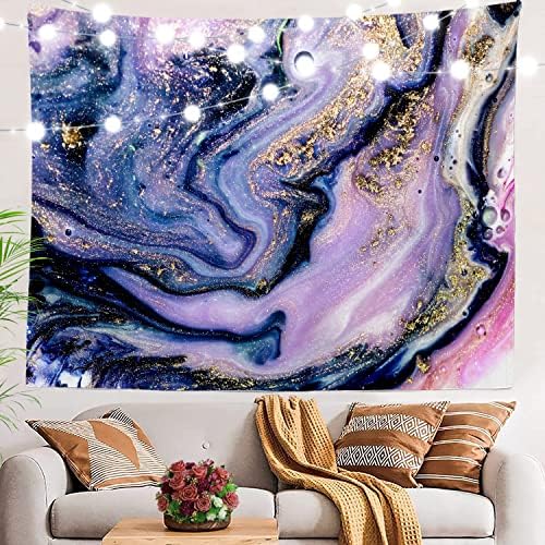 Baonews Purple Abstract Fluid Tapestry, Gold acrílico grande parede pendurada Toplósticos de comprimidos de poliéster Sala de tingestry sala de estar Domort 39,4 x 59,1 polegadas