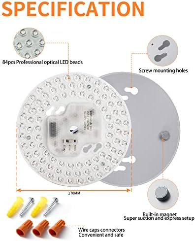 TOMOSU 2 Kit de luz do ventilador de teto LED 2 Dimmable, 6,69 polegadas 36W 3200LM 120V, 3CCT 3000K/4000K/5000K, kit de retrofit de mecanismo de luz LED, substituição de lâmpada de ventilador de teto