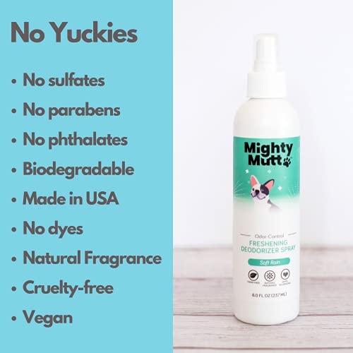 Mighty Mott Mutt Natural desodorizando spray de cachorro | Controle e refrescamento de odor | Spray de cachorro para cães fedorentos | Hipoalergênico, calmante e hidratante | 8oz