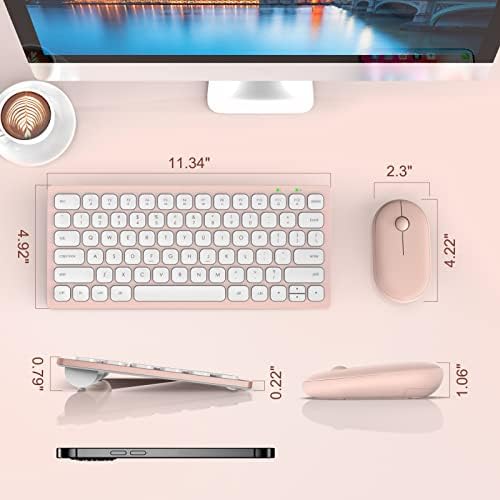 Teclado e mouse sem fio pequeno, Mini -teclado Silent Mini Silent com 78 teclas, economia de espaço, modo de suspensão, combo compacto