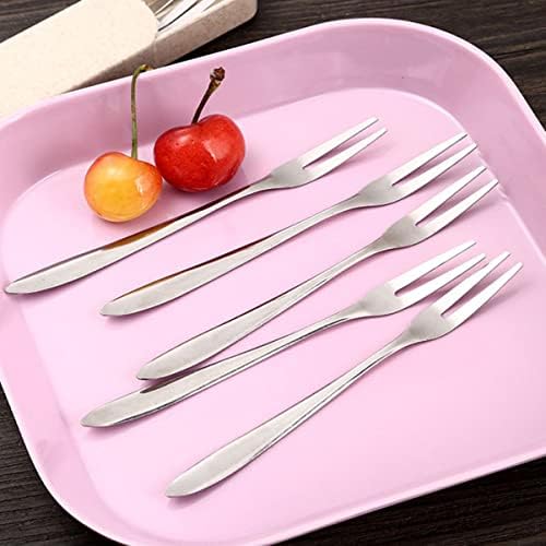 Bestonzon metal garfos 2Sets aperitivos pequenos garfos de gadgets coquetel de dois garfo reutilizável restaurante casa de torta de sobremesa de picaretas de salada bolo de picaretas com fruta em casa Fruta mista portátil