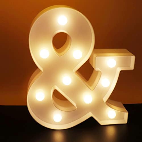 Ausaye LED ampers e símbolo de letra de letra de letra iluminação de alfabetização, luz da luz noturna para a barra de casamento em casa decoração de Natal e