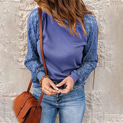 Tampas de manga longa nokmopo para mulheres outono de inverno casual elegante e elegante cor sólida cor de manga comprida superior