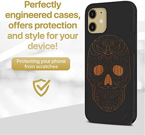 Case de telefone Caseyard Wood para iPhone 12 Mini Mini Laser Grated Sugar Skull Design Design de madeira preta compatível