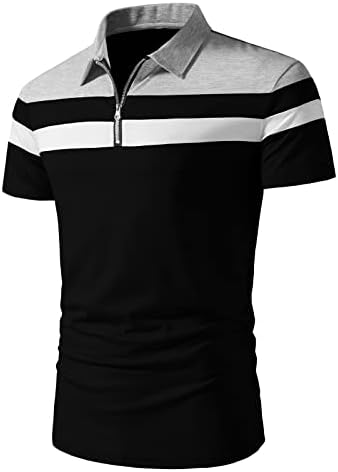 A Waterwang masculina as camisas de pólo de manga curta masculina Zip casual Slim Fit Golf T Tops de algodão de retalhos de retalhos