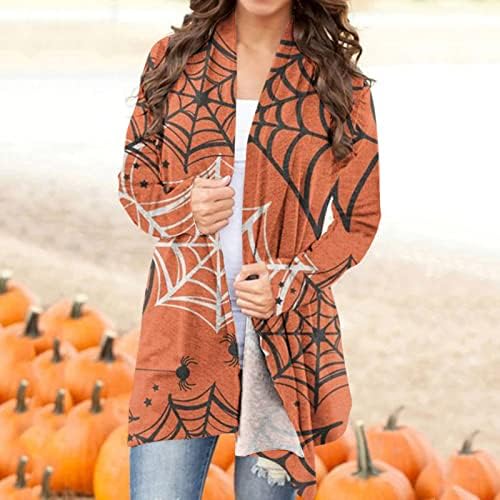 Cardigan Cardigan Cardigan Cardigã, de Halloween Tops, do Autumn Pattern Pattern Padrived Cardigans Long Cardigans