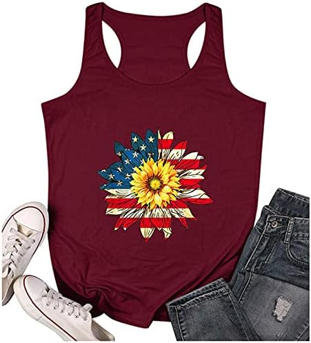 4 de julho Tampo de tampo para mulheres American Flag Summer Summer Casual Treeless camise
