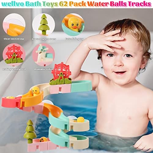 WELLVO 62 PCs Bath Toys for Kids 4-8 Slide de brinquedo de banheira de água para crianças 3 4 5 6 7 anos Meninos