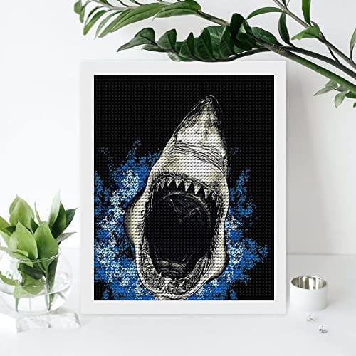Dentes de tubarão maligno kits de pintura de diamante personalizados para adultos redondo broca completa 5d diy por número para decoração de parede em casa 16 x20